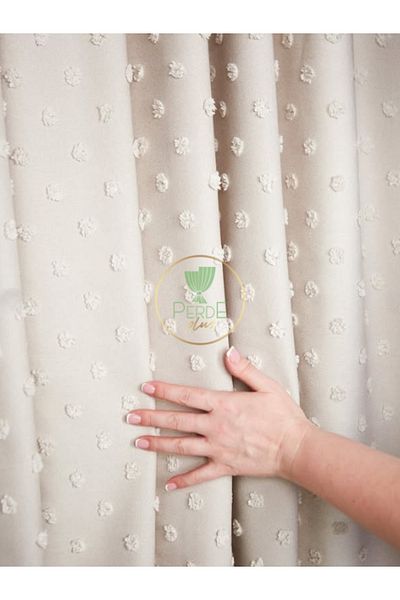 Perdeplus Linen Floor Pompom Pattern Premium Quality Don'T Want Ironing Tied Flat Background Curtain