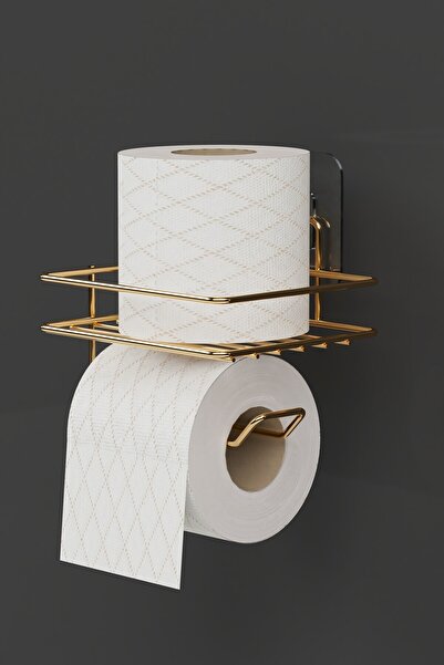 wearme HOME Gold Altın Kaplama Yapışkanlı Tuvalet Kağıtlığı Tutacağı Askısı Metal Tuvalet Kağıtlık