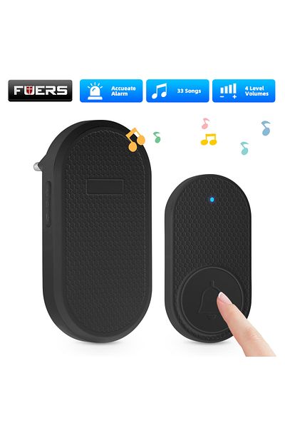 Choice طقم جرس باب لاسلكي أسود اللون من Us Plug 1 مقاوم للماء مع جرس ترحيبي وجرس باب منزلي ذكي 32 ثانية