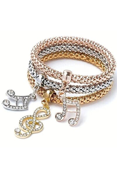 Choice sku5 3 PCS Set Heart Lock Key Music Sign Charm Bracelet Owl Rose Gold ...