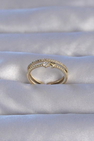 Celira Brass Gold Color Zircon Stone Heart Waterway Model Adjustable Ring