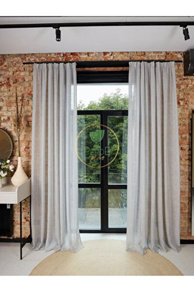 Perdeplus Linen Look Plain Tulle Curtain Does Not Need Ironing