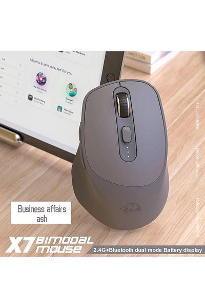 Choice ماوس لاسلكي رمادي X7 2.4 جيجاهرتز مع مؤشر بطارية قابل لإعادة الشحن 5 نقاط في البوصة قابلة للتعديل