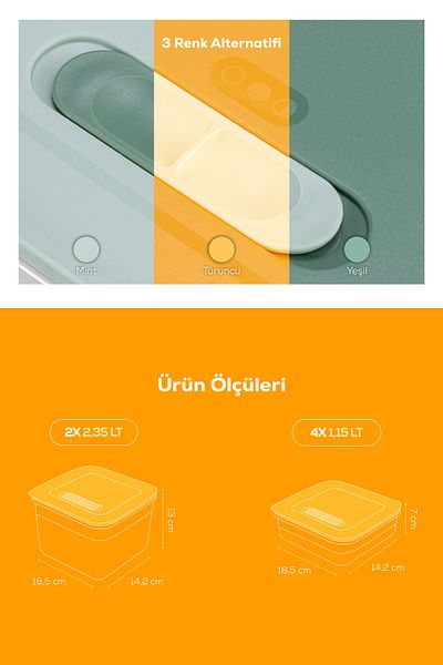 Vienev 6-Piece Adjustable Air Duct Vegetable and Fruit Storage Set - 4X1.15 Lt, 2X2.35 Lt Orange