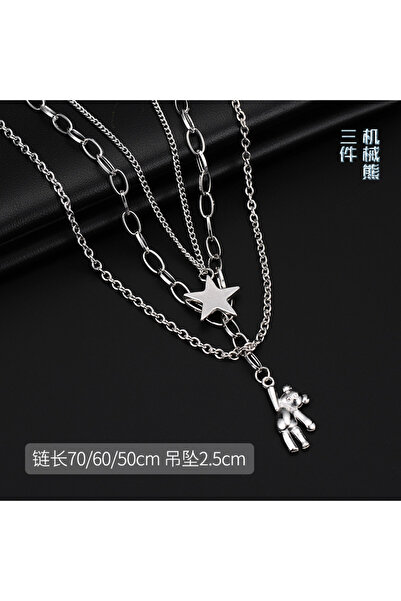 Choice مجموعة من ثلاث قطع على شكل دب ميكانيكي، قلادة عتيقة للرجال والنساء، قل...