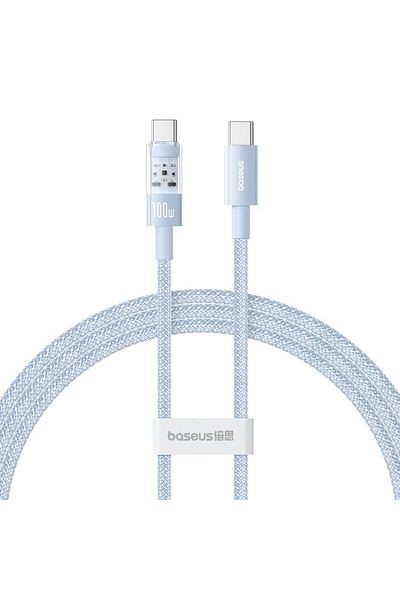 Baseus 2m Blue Basues Type C to Type C Cable 100W PD Fast Charging Charger USB C to USB C Transparent Cable