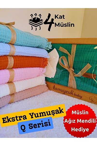 Tomuycuk 4 Layer Muslin Mint Green Baby Blanket - 100% Cotton, Fringed, Multi-Purpose, 100X120 cm