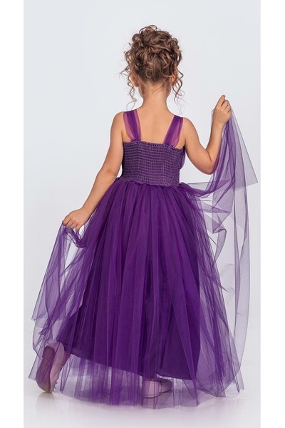 Mnk Back Gipped Tutu Skirt Girl's Satin Party Evening Dress 0340 Purple