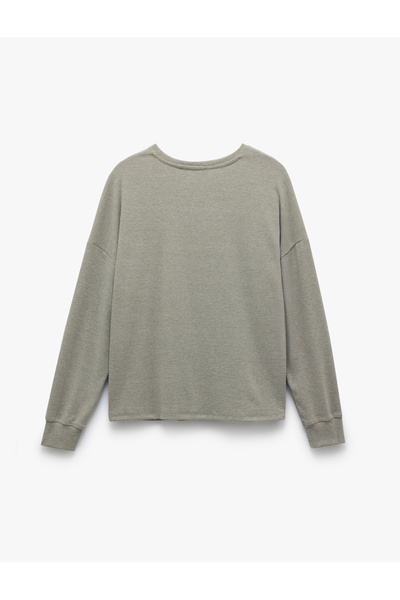 Koton Weiches, strukturiertes Langarm-Pyjama-Oberteil mit Rundhalsausschnitt