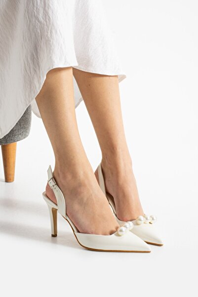 Karınca 21-9 Üç İnci 9cm Sedef Deri Stiletto Abiye Ayakkabı