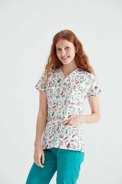 DRMOON Dr Greys Medical Jersey - ليكرا، نمط علوي واحد، مريلة للممرضات والأطباء