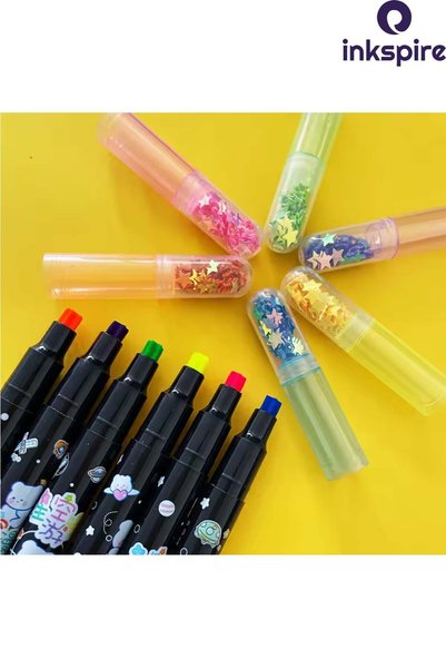 inkspire Star Printed Highlighter Pen 3Pcs Sequin Star Stamped Magician Pen Cute Star Stamper Pen