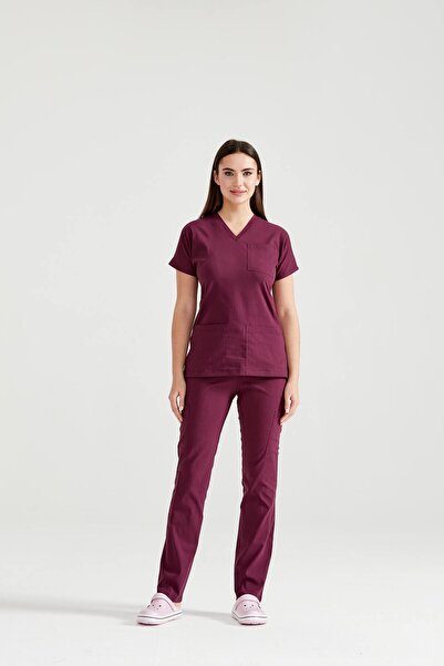 DRMOON زي الطبيب والممرضة - بدلة رمادية فاخرة من الليكرا