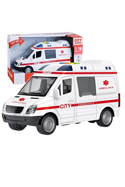 RAMO'S STORE Sesli Işıklı Kapıları Açılan 21cm Sürtmeli Oyuncak Ambulans 1:16 Ölçek Ambulance Toys