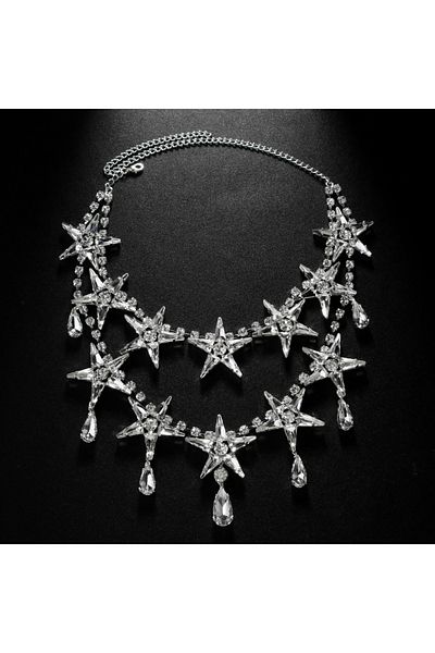 Choice SILVER PLATED Stonefans Statement Exaggerate Star Choker Necklace Costume Jewellery Dramatic Water D