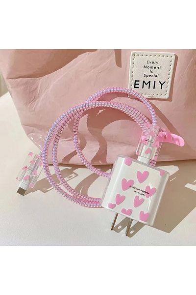 Choice Pink Love Cherry Frosted Style Charger Cable Protection Cover For iphone US 18/20W Adapter Protector