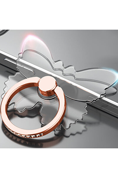 Choice1 حامل حلقي شفاف على شكل فراشة باللون الذهبي الوردي يدور 360 درجة مع قب...