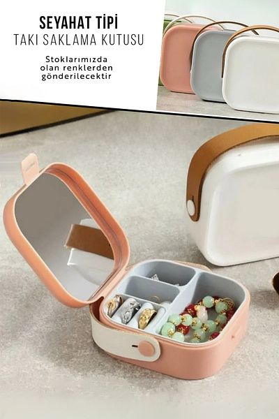 Kitchen Life Mini cutie de bijuterii cu oglindă - Organizator de colier, inel, cercei Cutie de bijuterii de călătorie