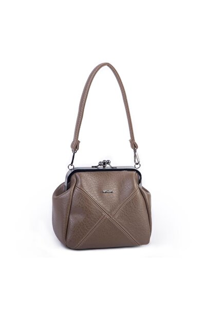 Nas Bag Mini Vintage Burslu Klipsli Kadın Omuz ve Çapraz Çanta Vizon Victoria...
