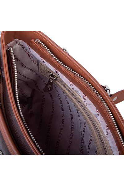 Nas Bag Brown Tan Lopez - Geantă de umăr și crossbody cu mai mulți ochi și curea reglabilă