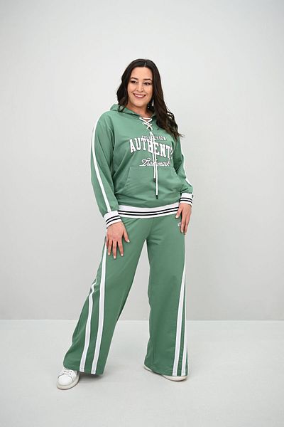 Koza Butik Дамски спортен костюм с широки крачоли и връзки, размер plus size, 8164-25