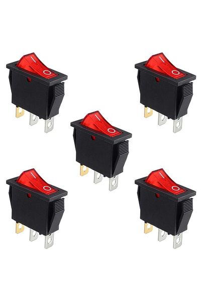 Choice 5pcs Red 5pcs Rocker Switch Red Light Illuminated, On/off Spst 3 Pin 3 Position Boat Rocker Toggle S