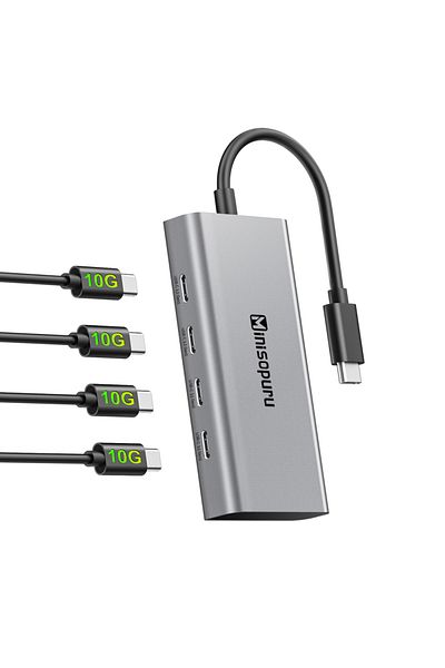 Choice موزع USB C 4 في 1 بسرعة 10 جيجابت في الثانية (803) من Minisopuru مزود بـ 4 منافذ USB C إلى USB C لنقل البيانات فقط