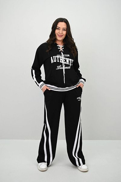 Koza Butik Дамски спортен костюм с широки крачоли и връзки, размер plus size, 8164-25