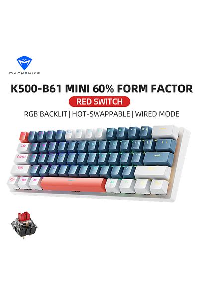 Choice US Red Switch BW Machenike K500-B61 Mini Mechanical Keybaord 60% Form Factor 61Keys Gaming Keybaord