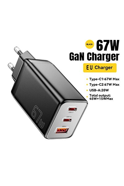 essager EU Black 67W 67W GaN USB Type C Charger For Laptop 45W 25W PD QC 3.0 ...