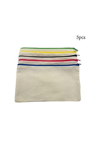 Choice 5pcs Color 5pcs Blank Canvas Zipper Pouch Bulk, Makeup Bag Pencil Case For Cosmetic & Diy Crafts, In