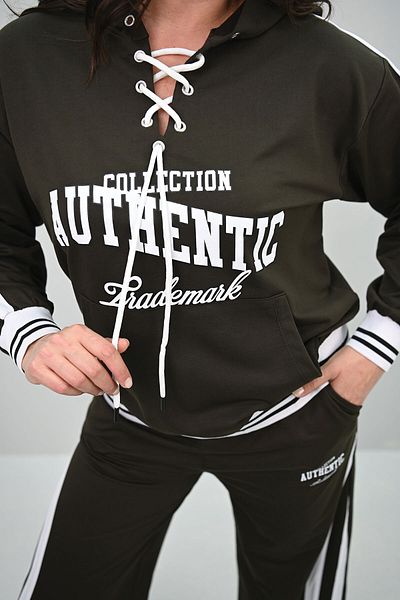 Koza Butik Дамски спортен костюм с широки крачоли и връзки, размер plus size, 8164-25
