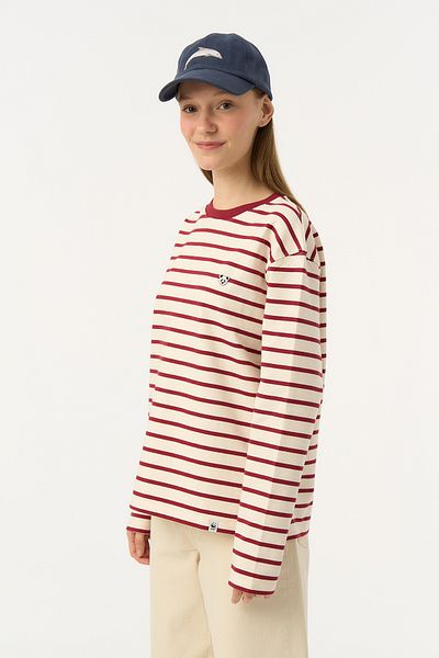 WWF Market Panda Heavy-Weight Striped Long Sleeve T-Shirt - Red/Ecru