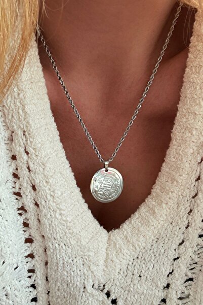 Trendy Butik Çelik Gümüş Renk Buegu Zincir Mührü Süleyman Kolye