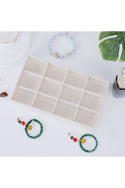 Choice 12 grids pallet 1PC, Flocking Jewelry Box Jewelry Tray, Color: Beige
