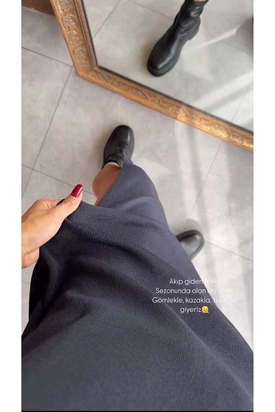 Ecenin Favorileri Rochie lungă fără mâneci tricotată din oțel bleumarin pentru femei