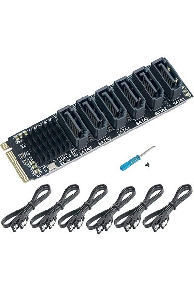 Choice محول مزود بـ 6 كابلات M.2 NVME PCI-E PCIE X4 X8 X16 إلى 6 منافذ 3.0 SATA بطاقة محول Riser III 6GB/S C