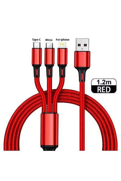 Choice 1.2m Red 3 in1 Charging Cable Multi Usb Port Multiple Usb Charging Cord Type C Micro Charger Mobile
