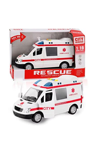 RAMO'S STORE Sesli Işıklı Kapıları Açılan 21cm Sürtmeli Oyuncak Ambulans 1:16 Ölçek Ambulance Toys