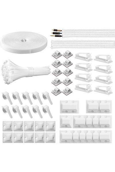 Choice 146PCS White 146 Pcs Cable Organizer Set Cord Management Silicone Cable Holder Adhesive Wire Clips F