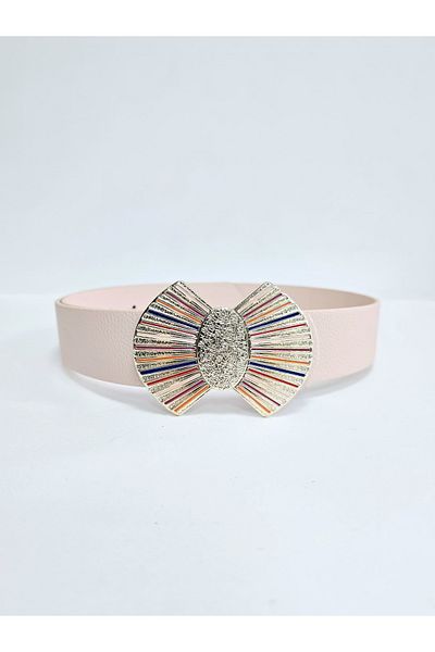 Kemerix Women's Gold Colorful Enamel Plated Buckle Powder Belt