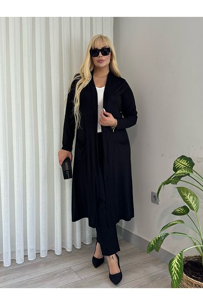 LİKRA Women's Large Size Pocketed Flexible Viscosa Cardigan