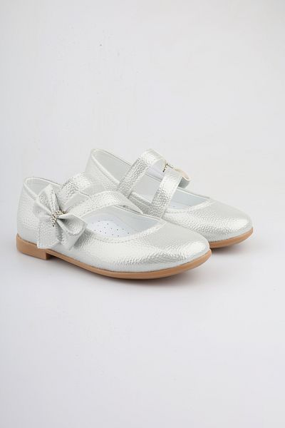 moon glow Girl's Bow Detailed Stone Silver Color Ballerina Shoes