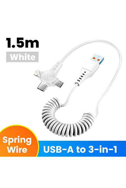 Choice كابل شحن سريع 3 في 1 للهواتف المحمولة بقوة 120 وات بطول 1.5 متر، لون أ...