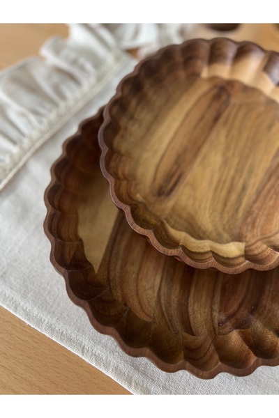 Mirilliahome 2-Piece Acacia Serving and Presentation Plate | 22 cm - 20 cm Natural Wooden Presentation Plate