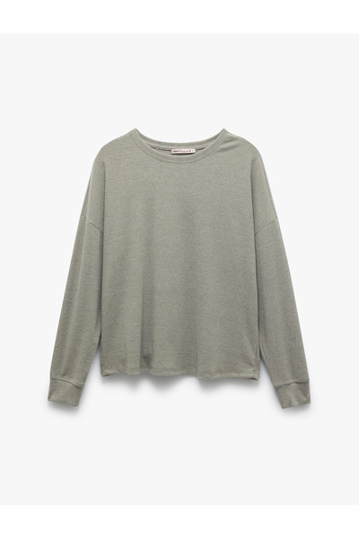 Koton Weiches, strukturiertes Langarm-Pyjama-Oberteil mit Rundhalsausschnitt