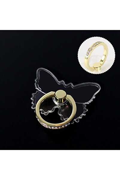 WSSHE حامل حلقي شفاف للهاتف المحمول على شكل فراشة ذهبية يدور 360 درجة مع قبضة...