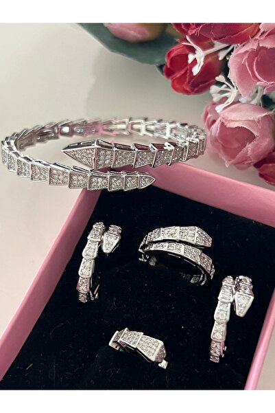 tones official Platin Kaplamalı-Vip-Full Taşlı Sarmal Yılan Küpe