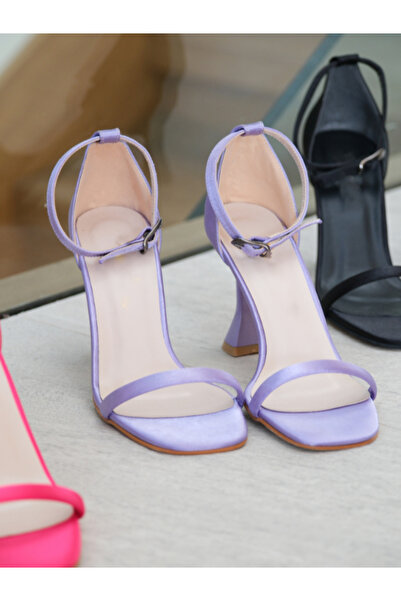 Munshoes Blair Purple Satin Single Strap Women's Heeled Shoes