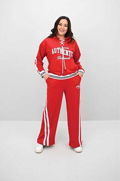 Koza Butik Дамски спортен костюм с широки крачоли и връзки, размер plus size, 8164-25